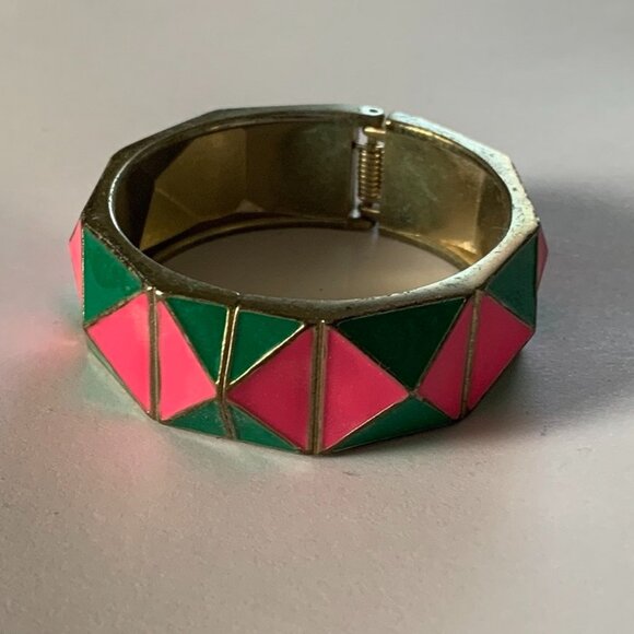 Pink And Green Hinged Cuff Bracelet - Picture 1 of 4
